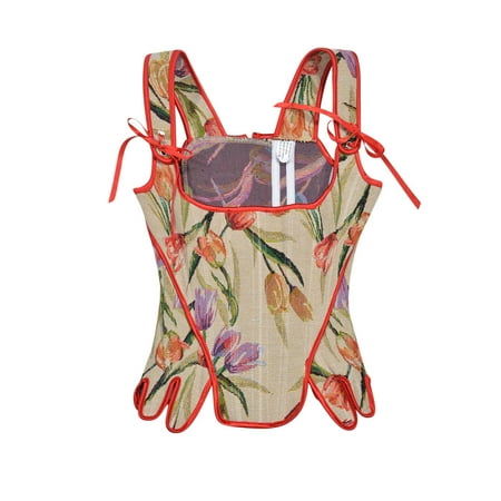 Halloween Corsets for Costume Corset Tops for Women Plus Size Tops for Women Women Casual Sexy Eyelet Lace-up Floral Print Fishbone Court Vintage Corset Straps Tank Top Shapewear