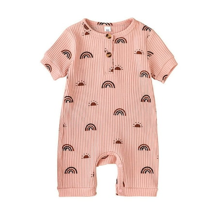 

Baby Girl Boys Playsuits Clothes Short Sleeve Jumpsuit Rainbow Printed Romper Summer Suit 3-24 Months Child Leisure Outwear