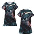 thumbnail image 5 of Salouo Wave Chain Shark Print Short Sleeve Sleepshirt for Womens Comfy Nightgown Scoopneck Cute Nightdress Ruffle -Large, 5 of 7