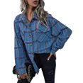 thumbnail image 2 of Chemise Surdimensionnée à Carreaux pour Femmes Veste Surchemise Manches Longues Décontractée Automne, 2 of 5
