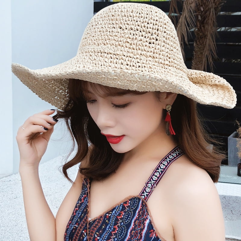 Women Summer Straw Hat Big Wide Brim 