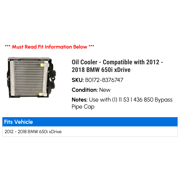 Oil Cooler - Compatible with 2012 - 2018 BMW 650i xDrive 2013 2014 2015 2016 2017