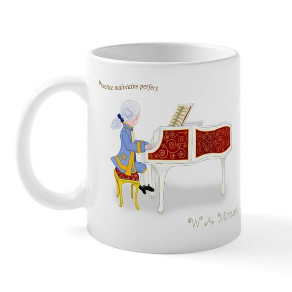 CafePress - Practice Maintains Perfect Mozart Piano Mug - 11 oz Ceramic Mug - Novelty Coffee Tea Cup