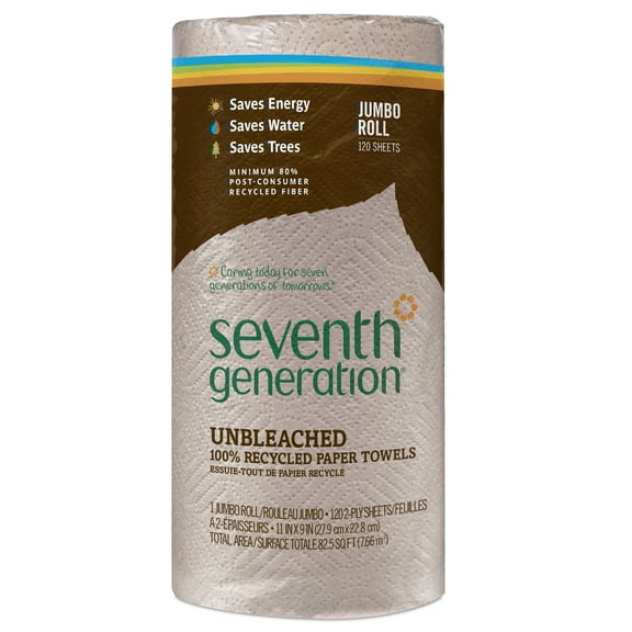 Seventh Generation Paper Towels 100% Recycled Paper, Unbleached 120 Sheets