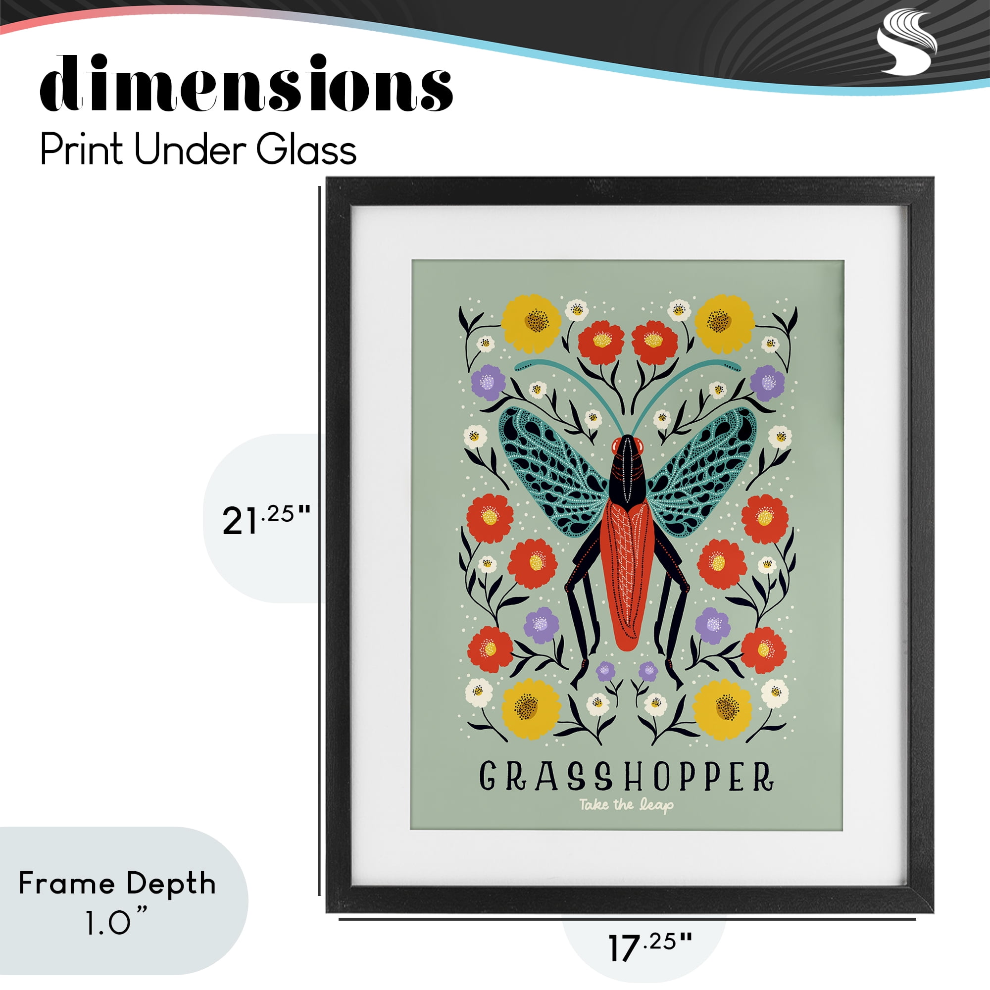 Stupell Industries Symmetrical Grasshopper with Blooms Black Framed Print Under Glass, design by Indira Prieto | IndySign