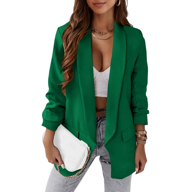 Blazer PRETTYGARDEN de poliéster verde casual para mujer