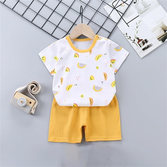 LSLJS Toddler Baby Boys Clothes Summer 2-Piece Print Shirt Outfits Infant Kid Short Sleeve Cartoon Print Pattern Tops + Shorts Set Casual Suit, Summer Savings Clearance