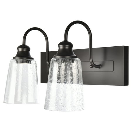 better homes & gardens 16" farmhouse 2-light bronze vanity light, metal fixture seeded glass shades