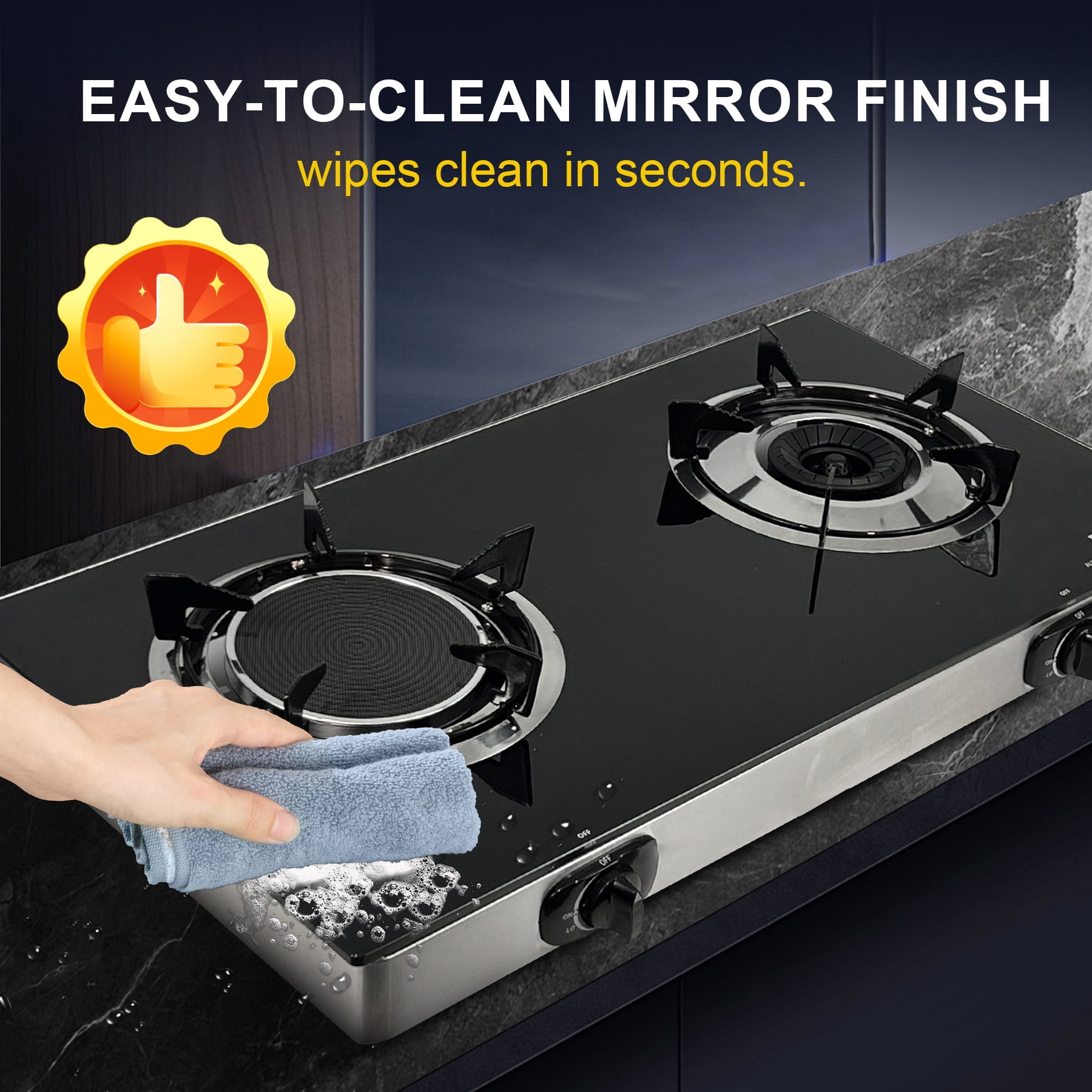 TIMVAGO 2-Burner Gas Stove with Tempered Glass Cover, Infrared & Blue Swirl Flame Burners, Includes Hoses & Regulator, LPG, for Outdoor, Patio, Camping, Kitchen, Christmas Gift