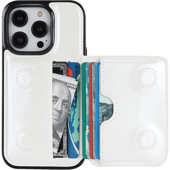 Compatible with iPhone 14 Pro Wallet Case Credit Card Holder, Premium Leather Kickstand Flip Hidden Clasp Durable Shockproof Protective Cover for iPhone 14 Pro 6.1 inch (White)