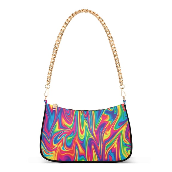 Flame Rainbow Gradient Womens Chain Shoulder Bag Tote Handbag Clutch Hobo Purse with Zipper for Travel Casual