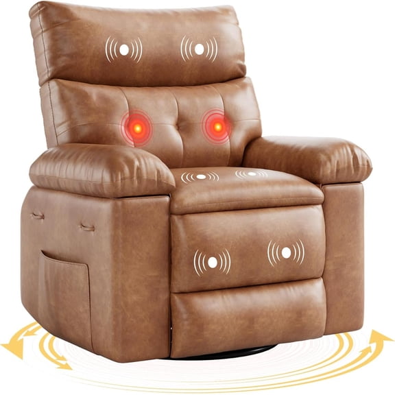 EastVita Rotating Electric Massage Chair Rocking Chair With Vibration And Heating Function Artificial Leather Single Lazy Sofa With Usb Port Retro Brown