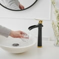 thumbnail image 6 of Waterfall Single Hole Single Handle Bathroom Vessel Sink Faucet With Pop-up Drain Assembly in Matte Black & Gold, 6 of 14