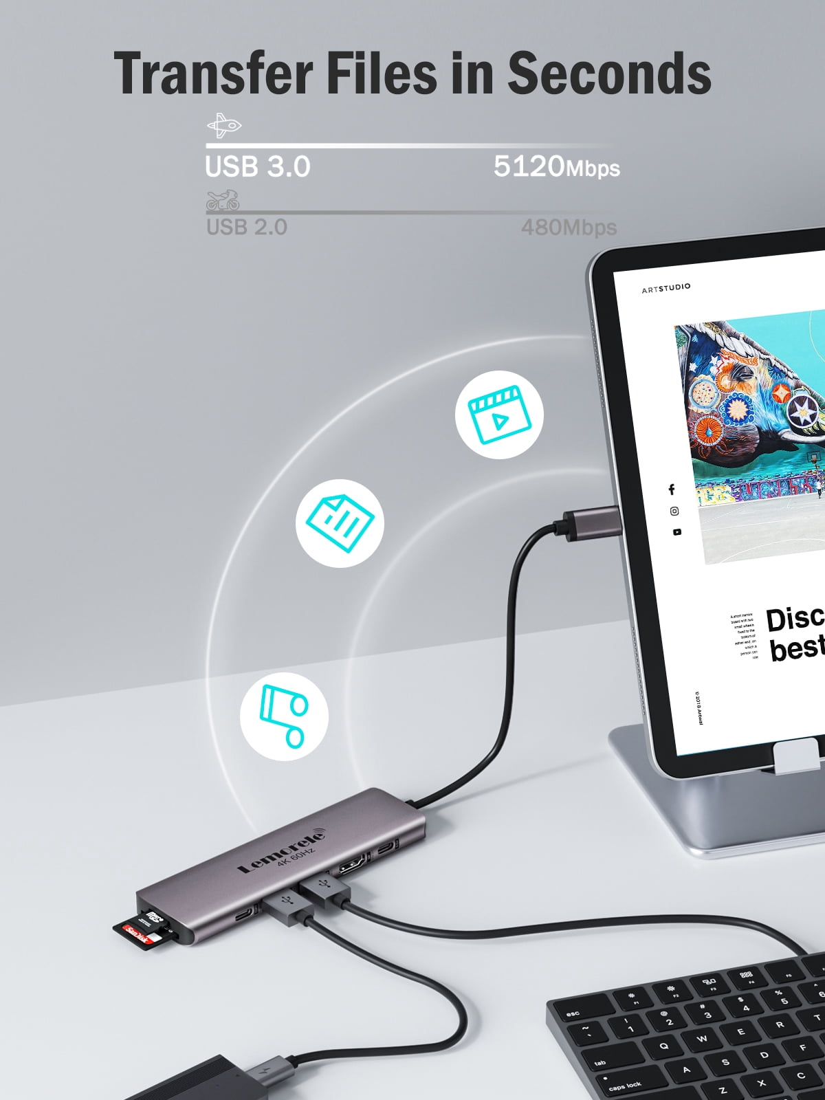 Lemorele 7-in-1 USB-C Docking Station with 4k HDMI, 100w PD Fast Charging, SD/TF Card Slot, USB 3.0 5Gpbs, Type-C 3.0, USB C Dongle for Hp/Lenovo/Asus/Dell