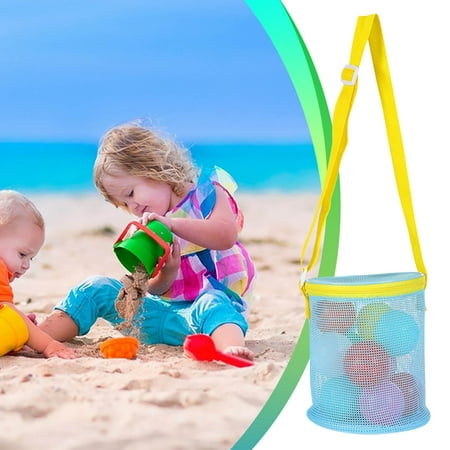 Kugachren Large - Capacity Beach Mesh Bag  Zippered Tote with Adjustable Strap Kids and Adults Sea Shell/ Toy Collector