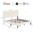 thumbnail image 4 of VanAcc King Size Bed Frame with RGBW LED Light & Charging Station, 50" High Linen Upholstered Platform Bed with 2-Tier Storage Headboard, White, 4 of 7