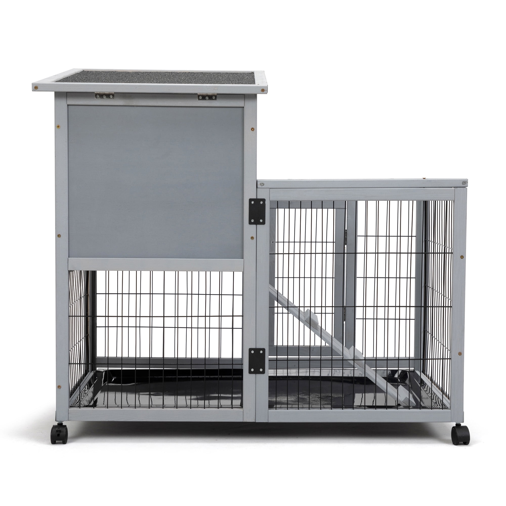 Pefilos 39" Waterproof Chicken Coop for Outdoor, Indoor Rabbit Hutch, Wood Hen House with Rolling Casters, Removable Tray, Gray