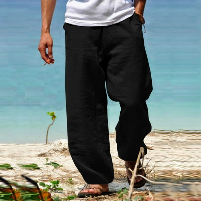 RKSTN Men Cotton Pants Men's Fall Cuffed Pants Multi Pocket Tether Solid Trousers Relaxation Length Pants Full Length Pants