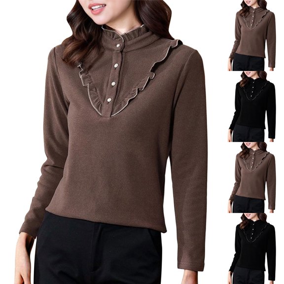 YHAJDS Thermal Tops for Women Mock Neck Long Sleeve Solid Color Double Dralon Warm Base Layer Inner Top