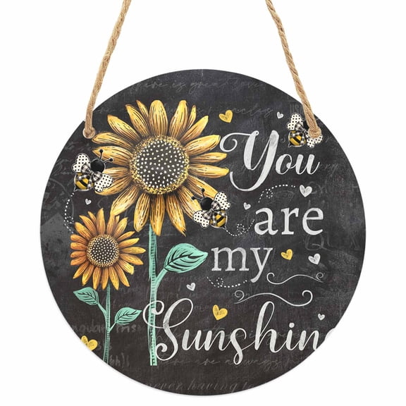 Farmhouse Sunflowers Round Front Door Welcome Sign, 5.9 Inch Wall Hanging Decor for Indoor Outdoor, Summer Floral My Sunshine Vintage Home Porch Hanger Decorations for Holiday Gift