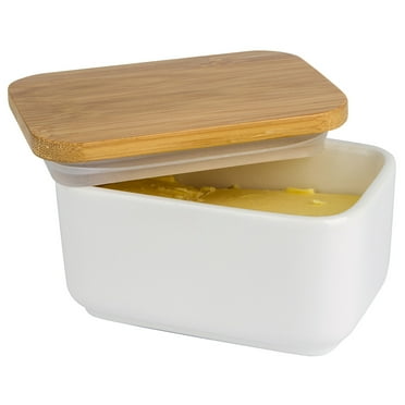 Porcelain Butter Dish with Lid, Ceramic Butter Dish with Lip, Butter Keeper Container with Cover for Countertop or Refrigerator, Heat Resistant Kitchen Butter Storage Dish, White (10Oz)