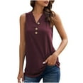 thumbnail image 2 of Njoeus Women's Button V-Neck Tank Tops, Womens Casual Sleeveless Ribbed Shirts Tunic Tops Summer Loose Dressy Blouse Long Tees S-XXL, 2 of 6