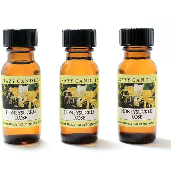 Crazy Candles Honeysuckle Rose 3 Bottles 1/2 Fl Oz Each (15ml) Premium Grade Scented Fragrance Oil (Blend of Sweet Neroli, Apple, Ylang Ylang and Pine Needles)