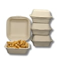thumbnail image 4 of Plant Plate 100-pack of Eco-Friendly 6X6 Clamshell Heavy Duty Disposable Container, Made with Bagasse Natural Color - BPA-Free and Compostable., 4 of 6