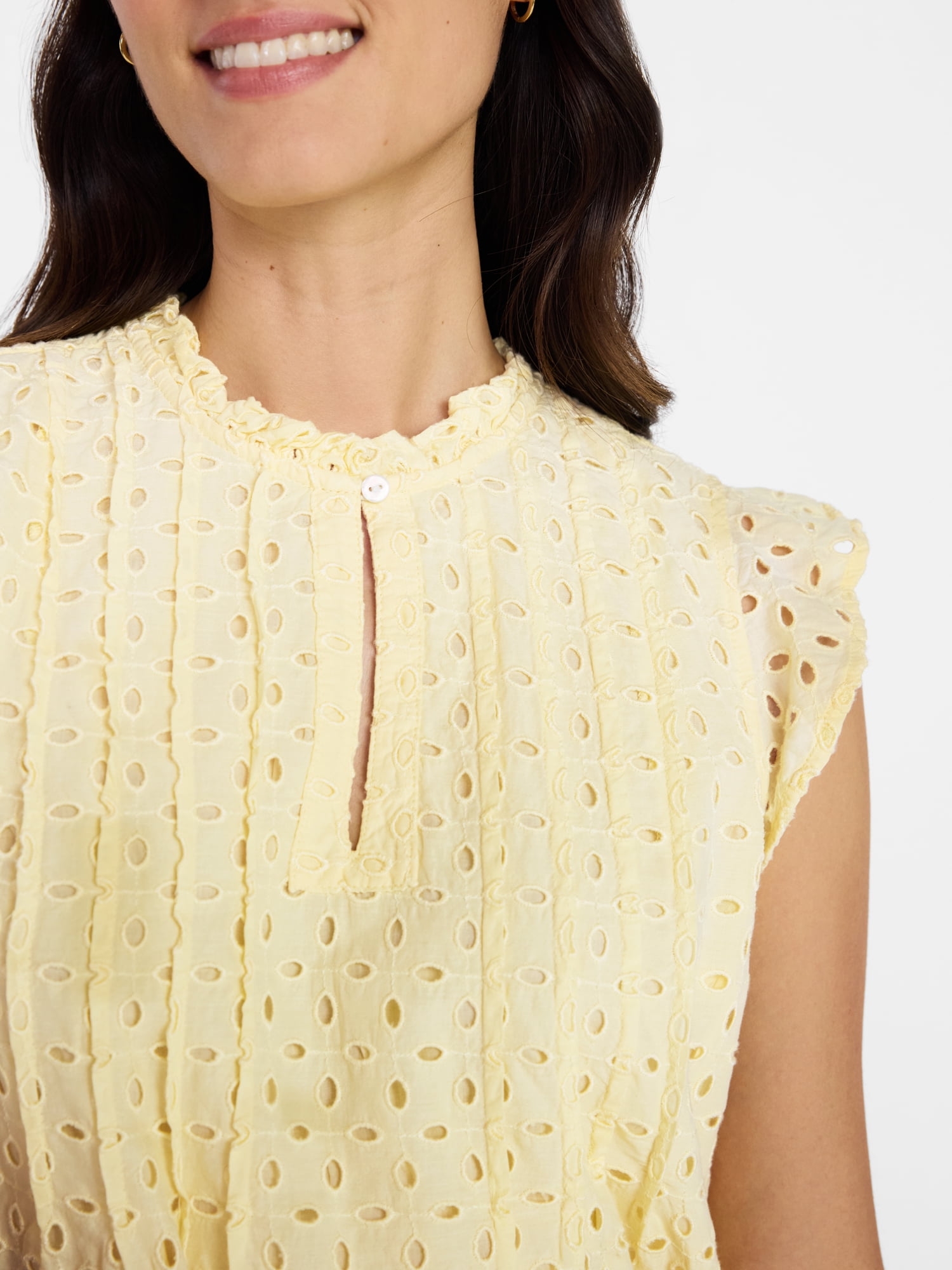 Time and Tru Women's Cotton Eyelet Mini Dress with Flutter Sleeves, Sizes XS-XXXL