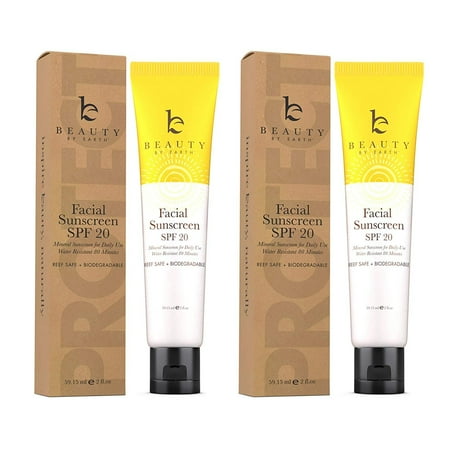 Face Sunscreen SPF 20 - Mineral Sunscreen Face, Reef Safe Sunscreen With Natural & Organic Ingredients, Biodegradable Sunscreen, Zinc Oxide Sunscreen for Daily Use, Facial Sunscreen Travel (2 pack)