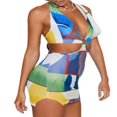 thumbnail image 1 of PENGXIANG Female Geometric Pattern Print V-Neck Sleeveless One-Piece Halterneck Sundress for Women, 1 of 8