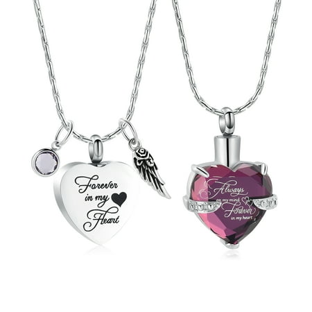 2 Pcs Urn Necklace for Human / Pet Cremation Keepsake Necklace for Ashes of Loved Heart Memorial Locket Urn Keepsake Jewelry for Women Men