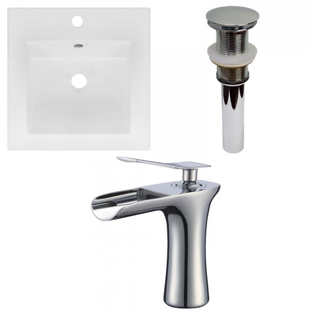 American Imaginations 16.5-in. W 1 Hole Ceramic Top Set In White Color - Drain Incl. AI-32958