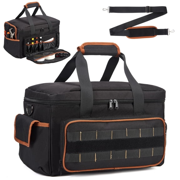 Tool Bag for Men Heavy Duty 17 Inch, Oxford Fabric Tool Tote with Multiple Pockets, Wide Mouth Opening, Adjustable Shoulder Strap, Organizer