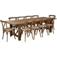 thumbnail image 2 of Flash Furniture HERCULES Series 9' x 40'' Antique Rustic Folding Farm Table Set with 10 Cross Back Chairs and Cushions, 2 of 11