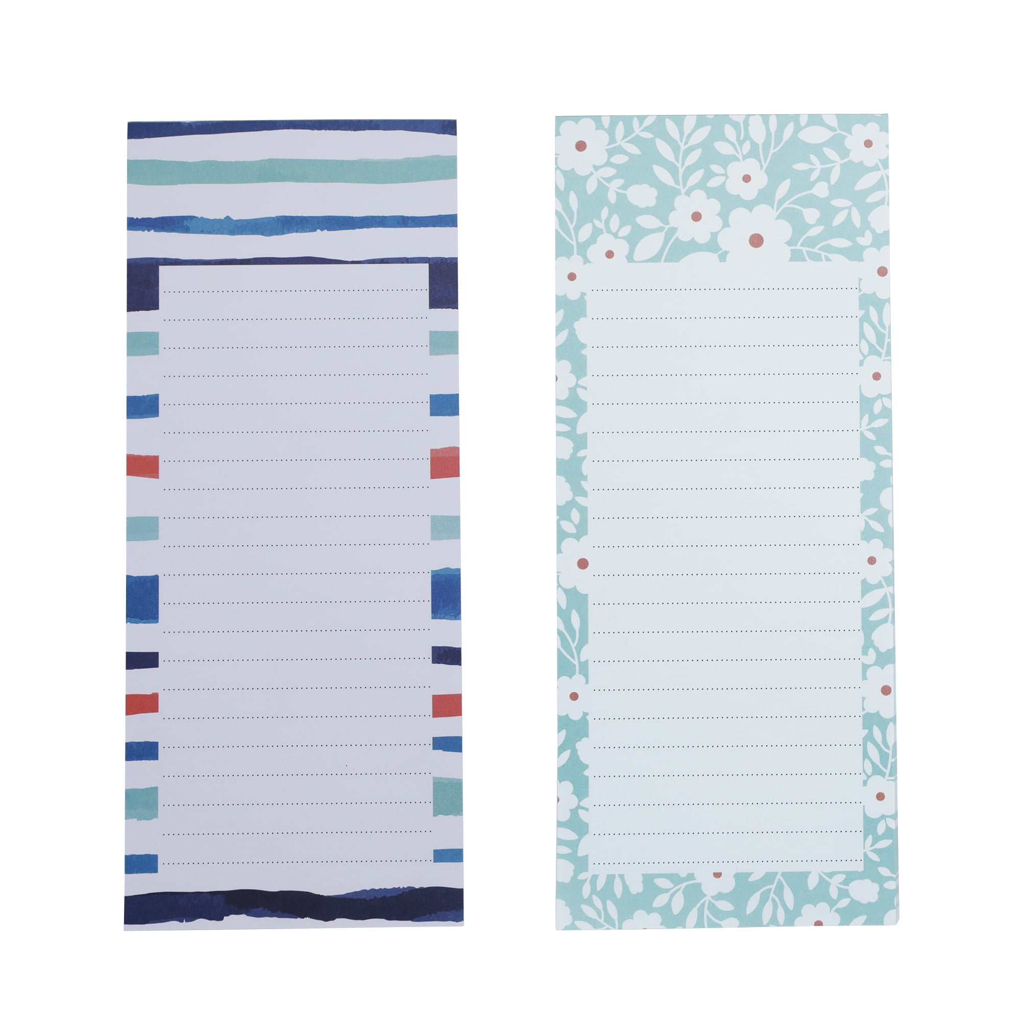 Pen + Gear List Pads, 2-Pack, 80 Sheets, Navy/Teal Floral & Stripe Design, Magnet on Back