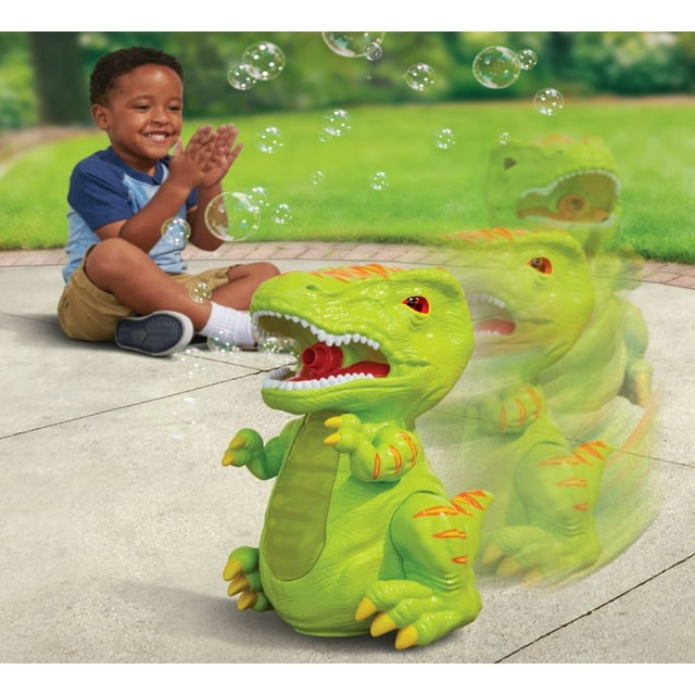 Play Day Bump N Go Bubble Blowing Dino with Lights, Sounds and Movement, Includes 4oz Solution