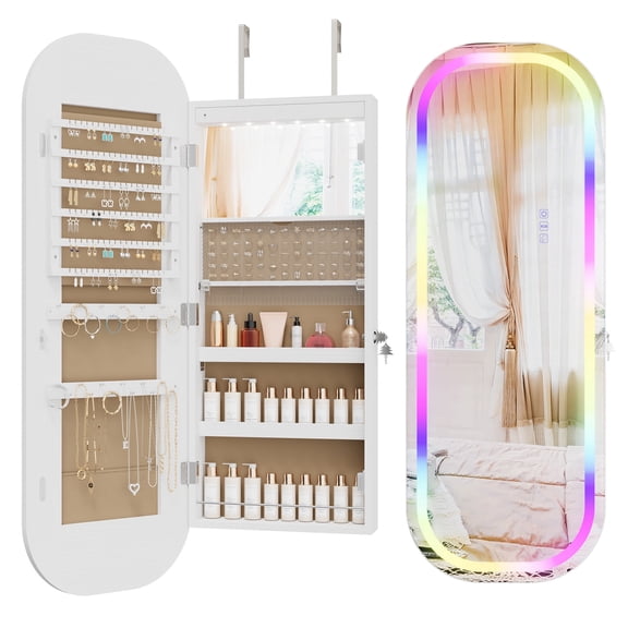 Mvvte Mirror Jewelry Cabinet, Wall/Door Jewelry Organizer, 16" W, White