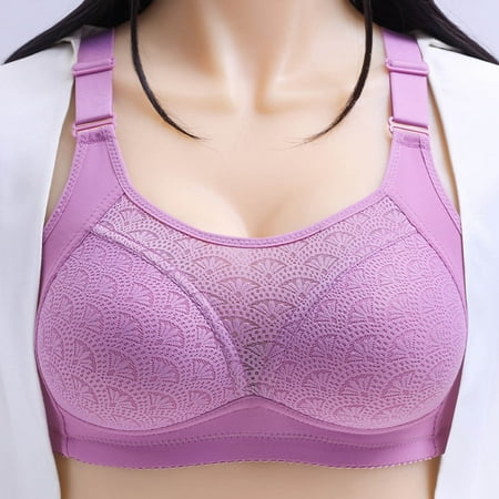 Elvqul Bras Women Lace Breathable Bralette Wireless Purple Plus Size Underwear Lightweight Nylon Bras