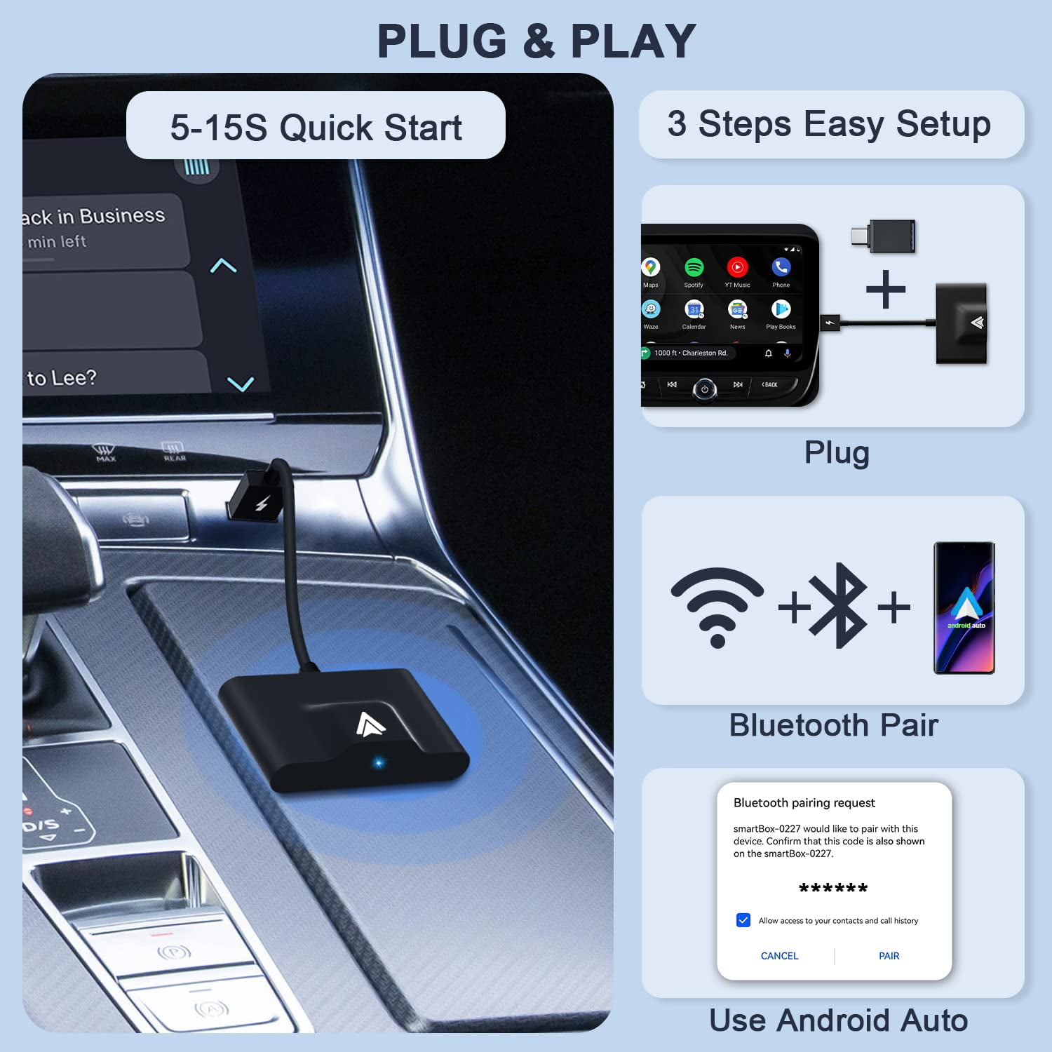 Adaptador Sem Fio Android Auto Para Carros Automotivos Com De Fábrica OEM  Plug & Play Easy Setup , Converte O