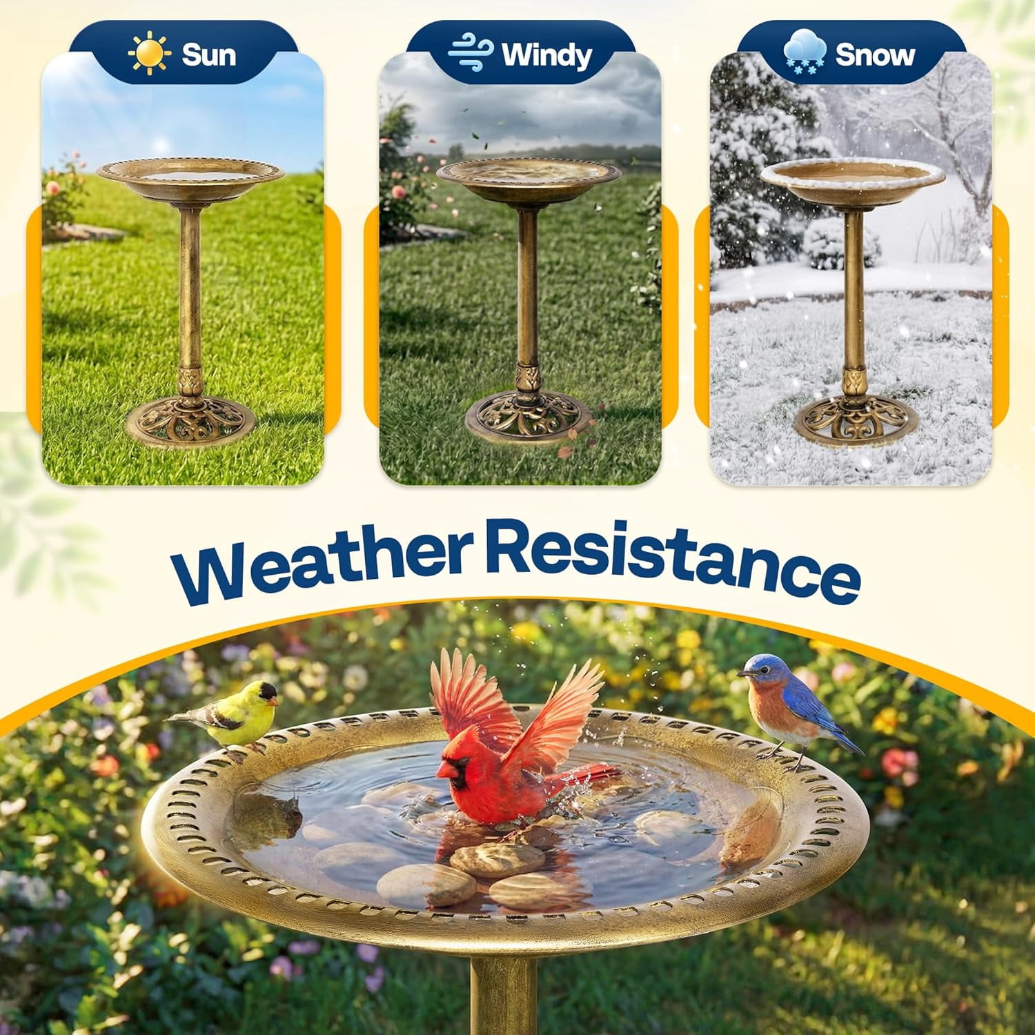 SPECSTAR Bird Bath, 28 inch Height Polyresin Lightweight Antique Outdoor Garden Birdbath Copper