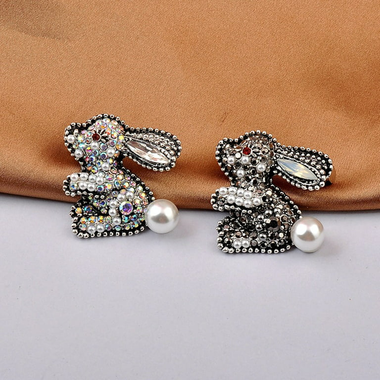 New Arrival 2 Colors Choose Rhinestone Rabbit Brooches For Women - silver  in 2023