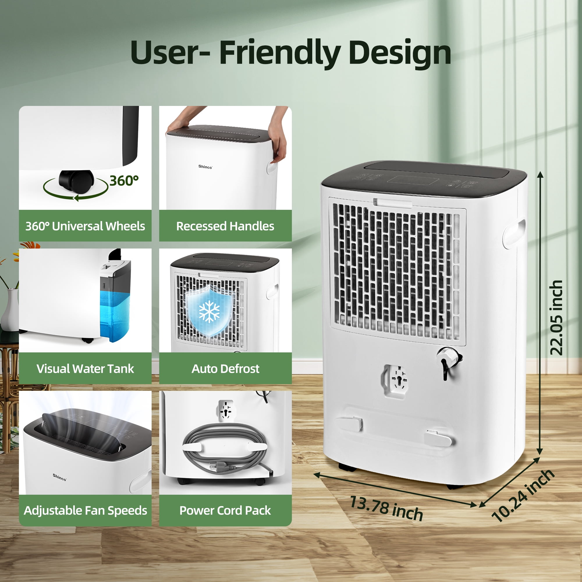 85 pt. 5,000 sq.ft. Portable Dehumidifier in White, with Auto Defrost, Variable Speeds, Continuous Run, 24H Timer