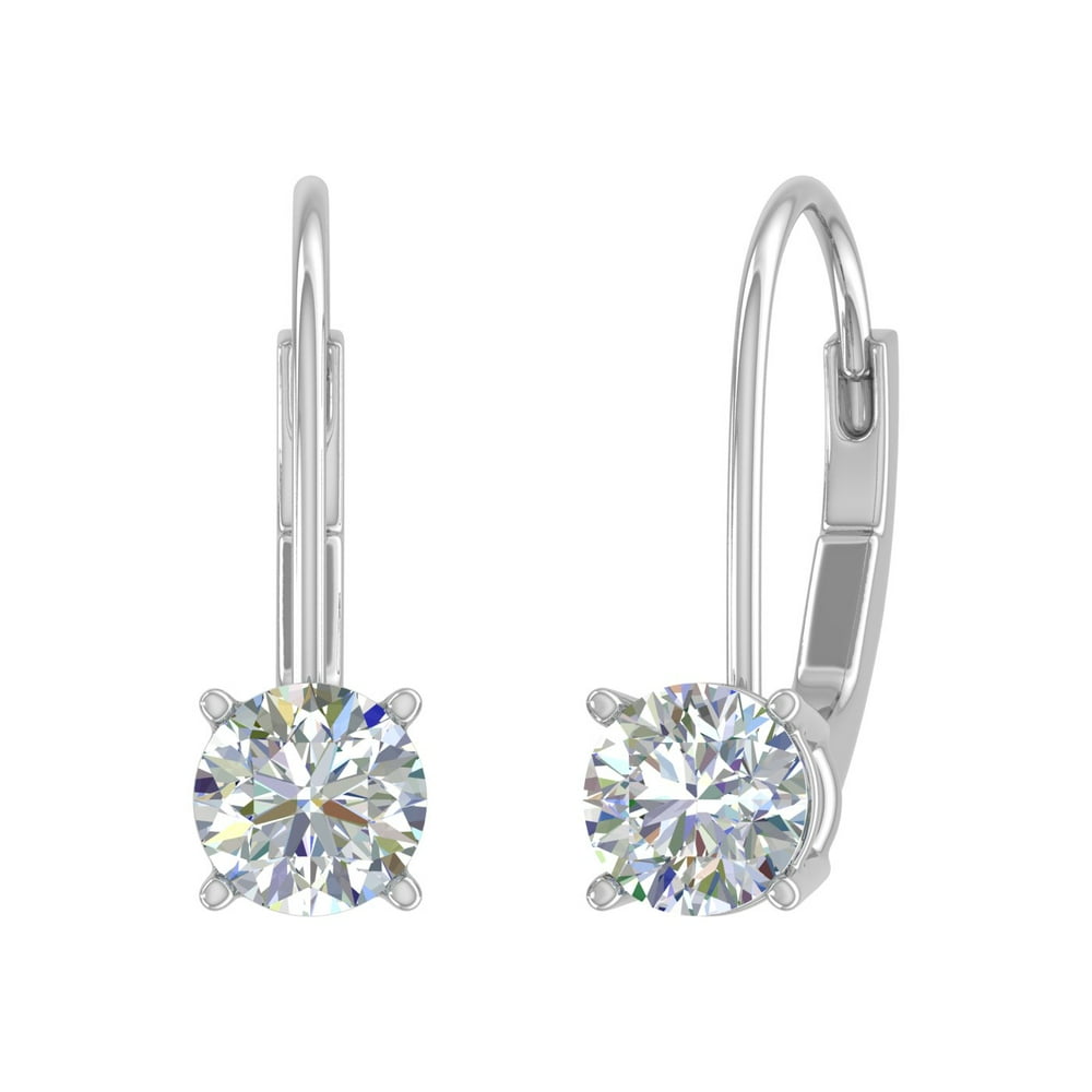 FINEROCK 3/4 Carat Diamond Leverback Drop Earrings in 10K White Gold