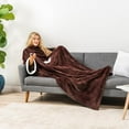 thumbnail image 6 of Fleece Blanket with Sleeves for Women Men Adults, Wearable Blanket Warm Soft Plush, Snuggle Pocket Sleeved TV Throw Wrap, Cozy White Elephant Gifts Ideas for Mom Wife, Brown, 6 of 9