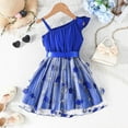 thumbnail image 6 of Icvfdpl Toddler Baby Girl Dress One Shoulder Formal Ruffle Trim Birthday Party Mesh With Belted Pockets Dresses For Girls Blue Cotton 2-3 Years, 6 of 7