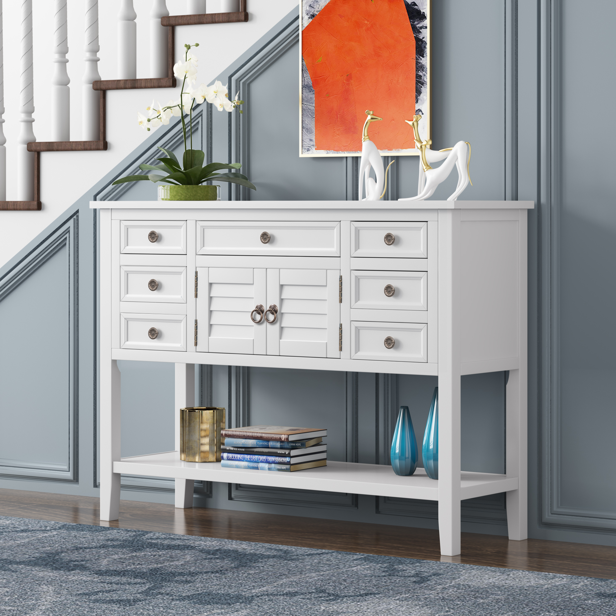 45'' Modern Console Table with Storage Drawers and Open Shelf, Entryway ...
