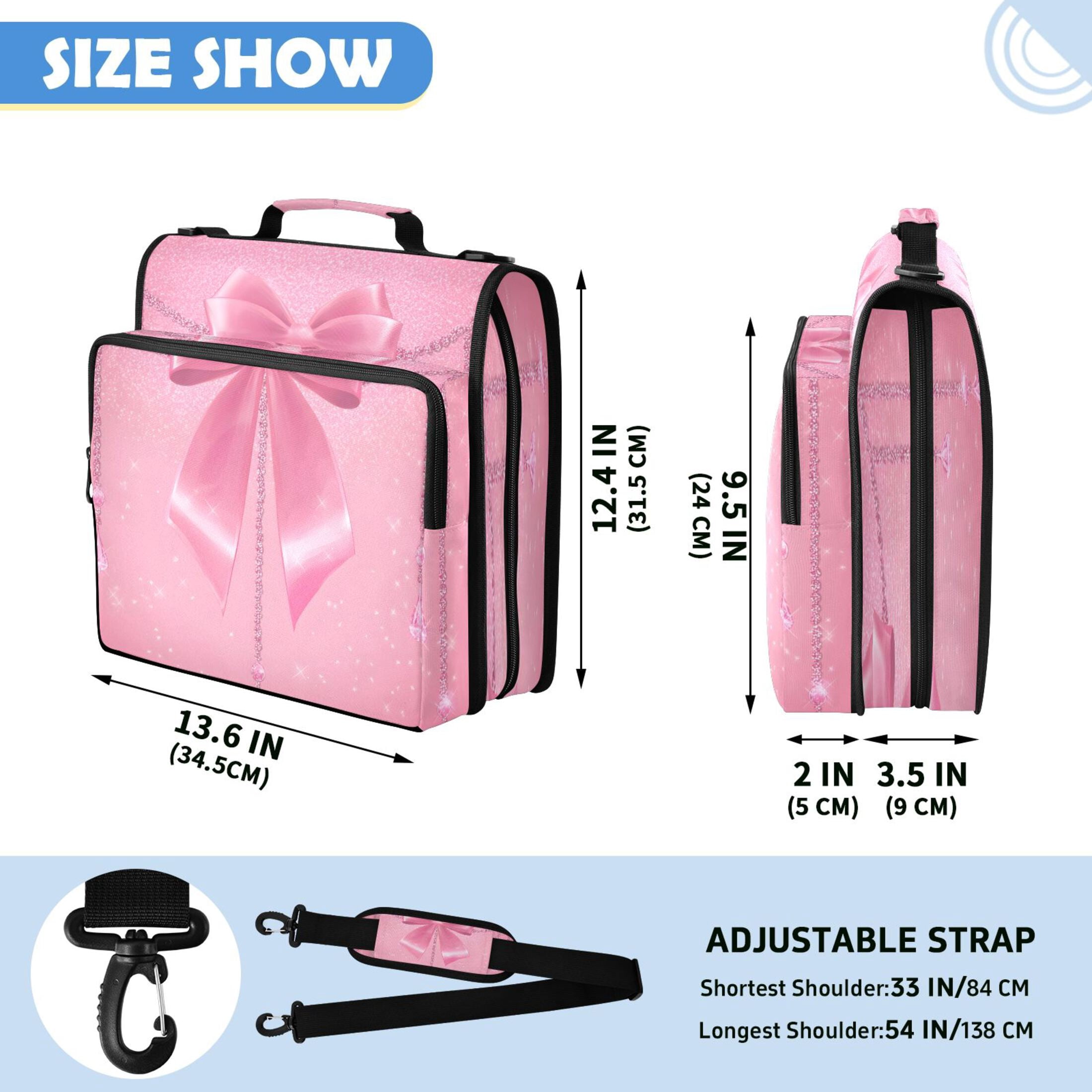 ALAZA Zipper Binder Bow Glitter Pattern 2 inch 3 Ring 500 Sheet Capacity Trapper Keeper File Folder Organizer Bag