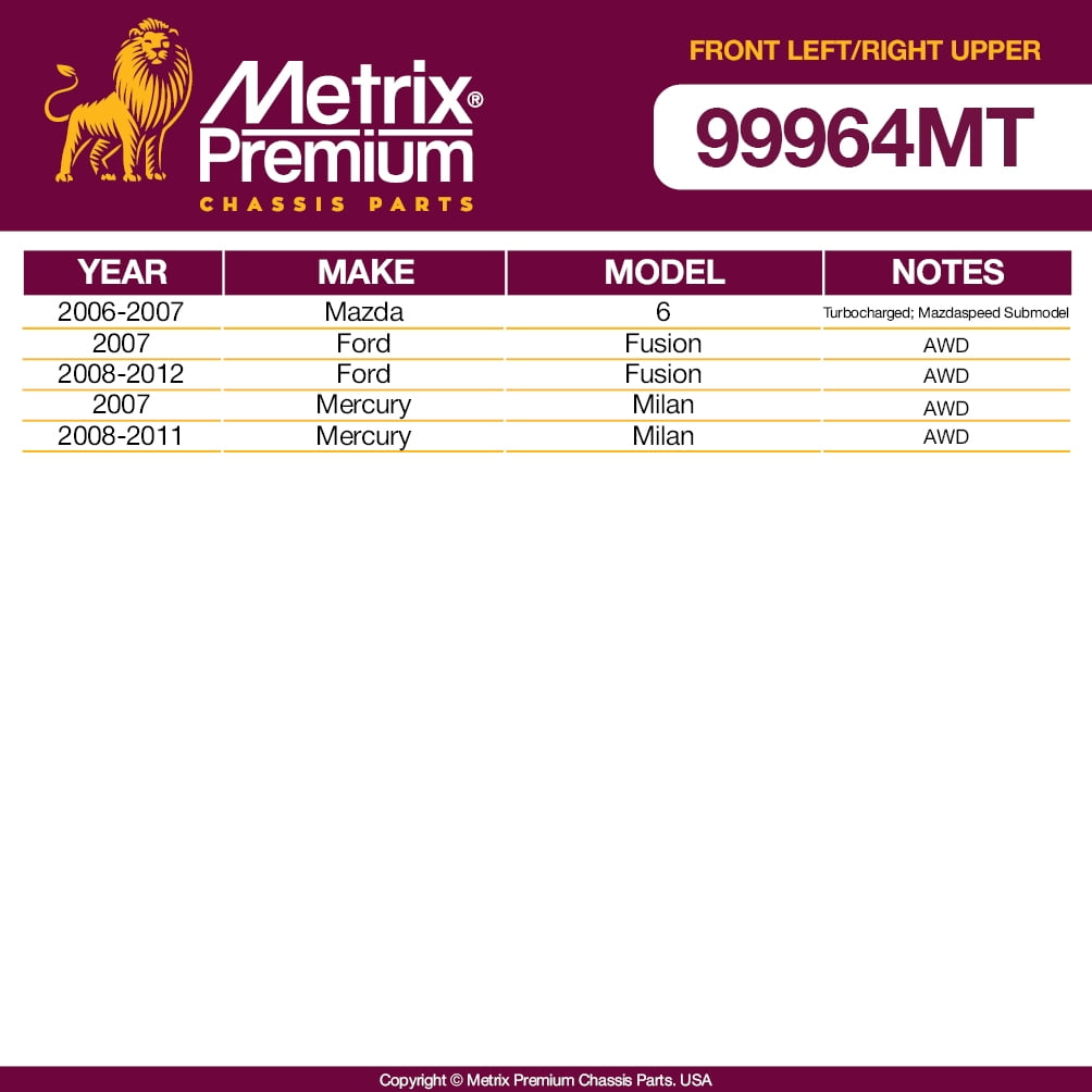 Metrix Premium Chassis Parts - Front Left & Right Upper Control Arm w Ball Joint & Bushing Assembly Kit Fits 06-07 Mazda 6, 07-12 Ford Fusion AWD, 07-11 Mercury Milan RK620636 RK620635 Made in Europe