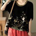 thumbnail image 2 of Gibobby Camisetas Mujer Baratas Manga Corta Camisa manga corta para mujer Camiseta corta con estampado floral Cauasl verano con cuello redondo sólido(Negro,M), 2 of 5